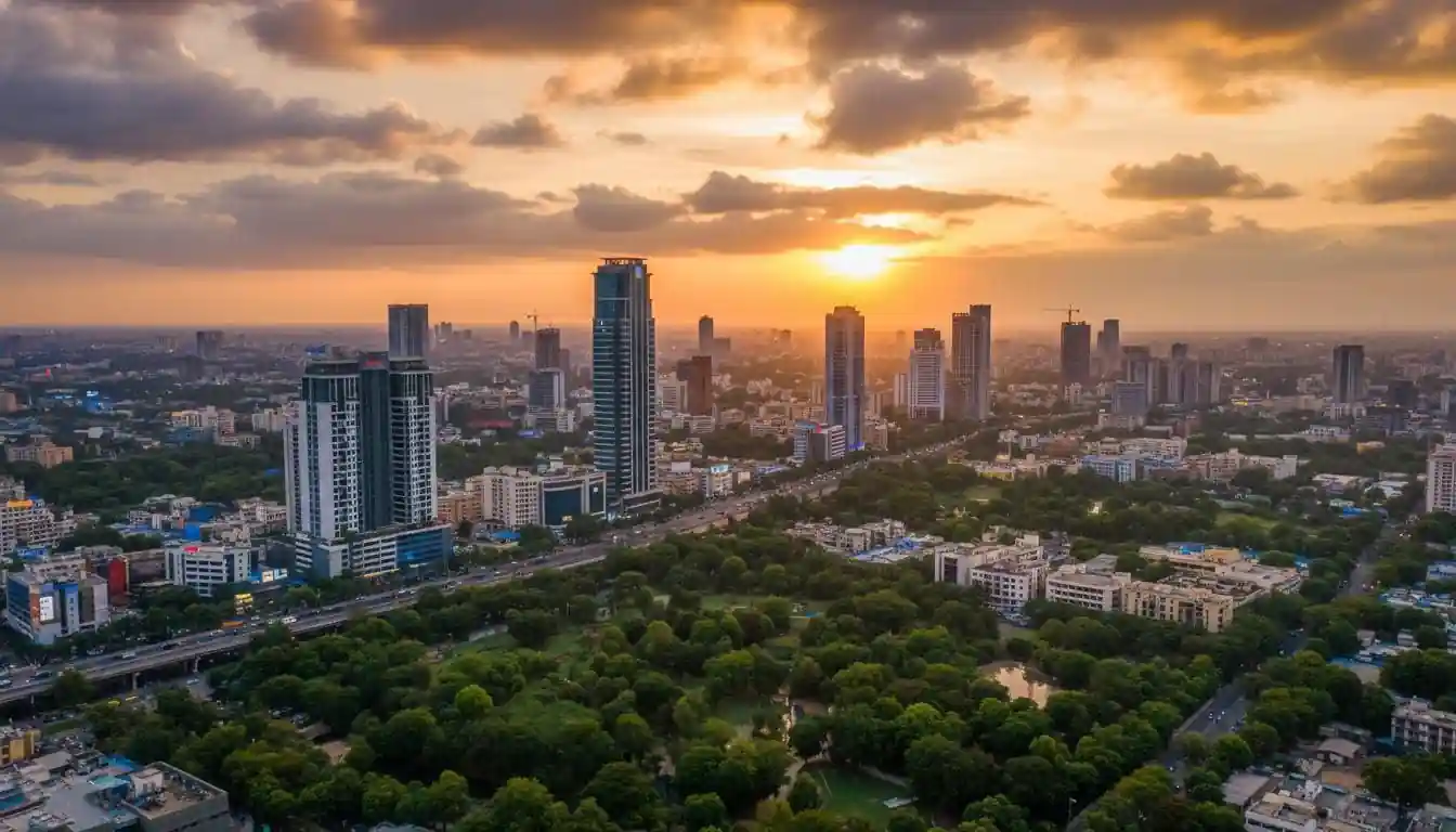 Pune city skyline at golden hour
