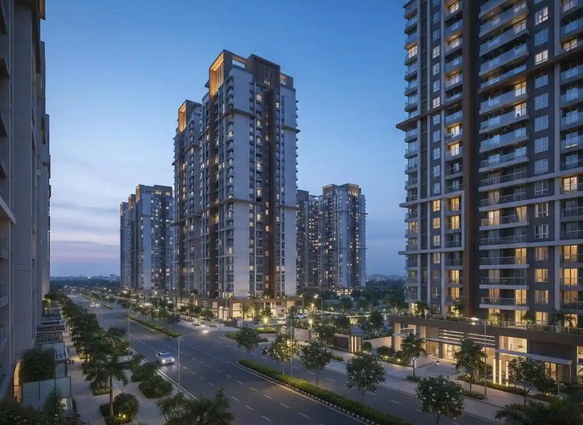 Viman Nagar Pune upscale residential towers at blue hour